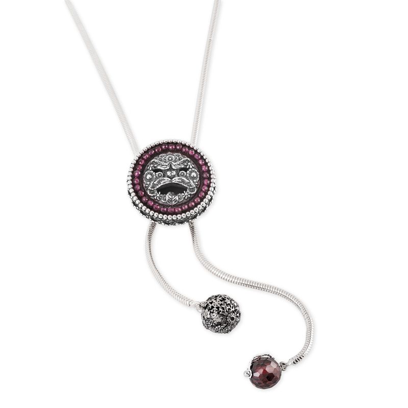 Collana Saliscendi con maschera dell'Arcimboldo e Cubic Zirconia Rosso - Gerardo Sacco