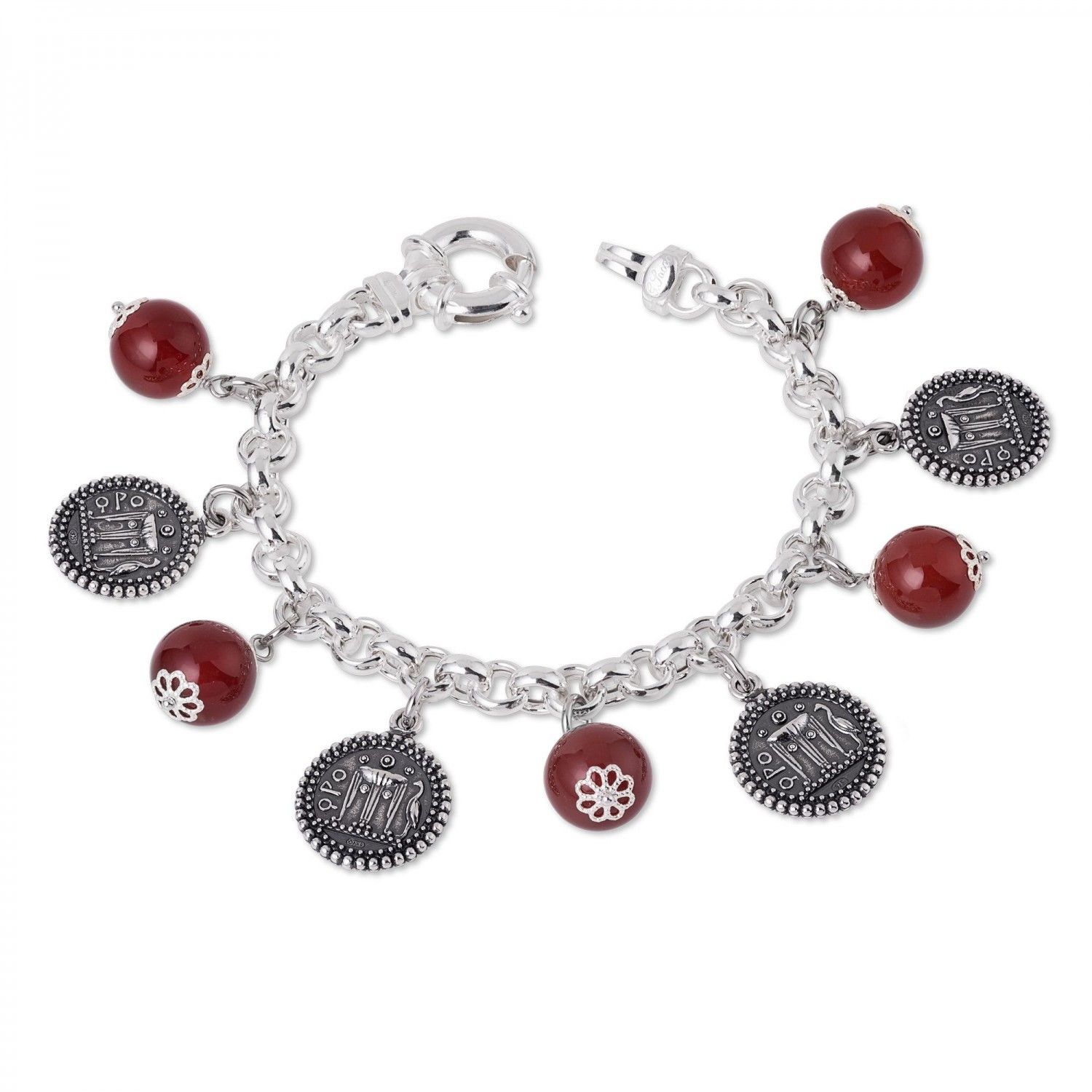 Bracciale in argento con pietre colorate marrone e monete - Gerardo Sacco