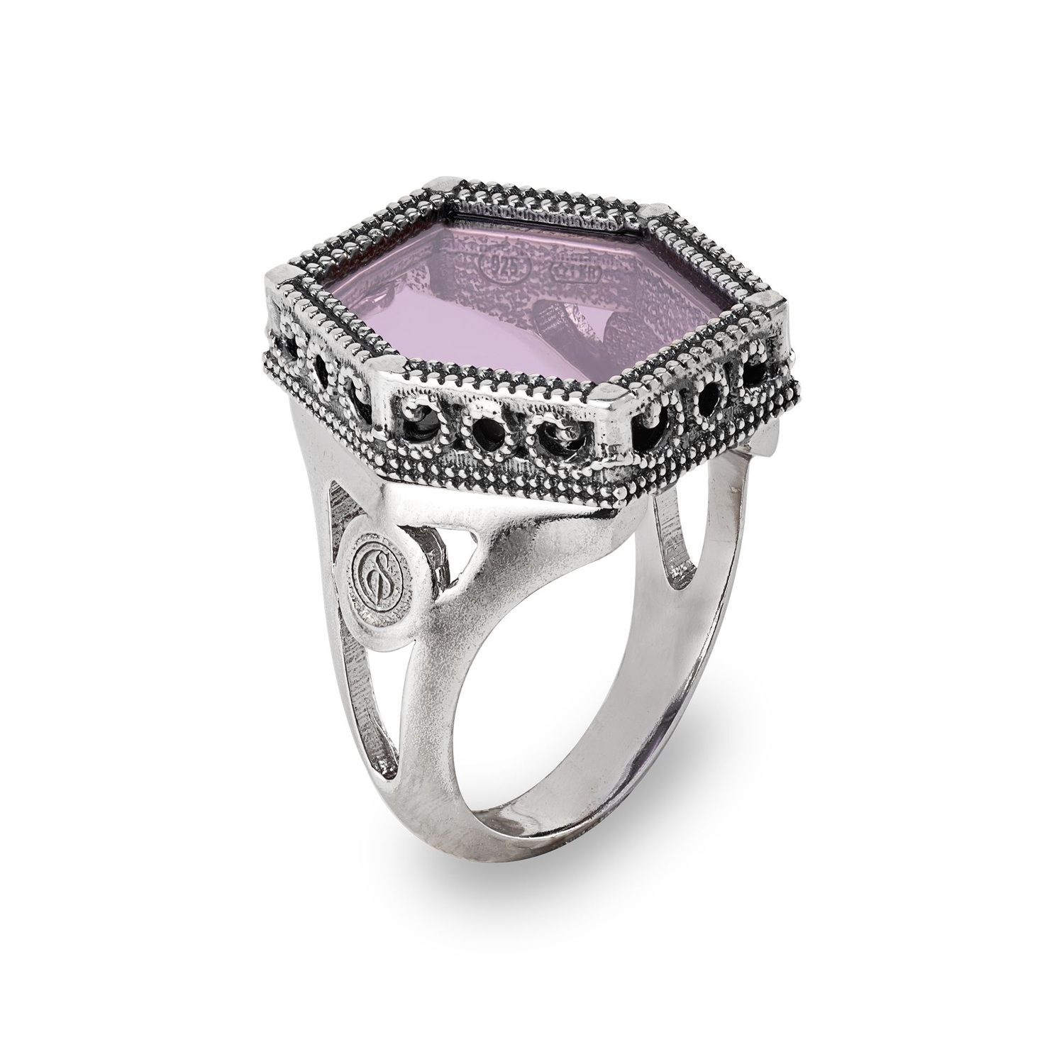 Anello "Mattonelle" In Argento E Pietre Colorate Viola - Gerardo Sacco