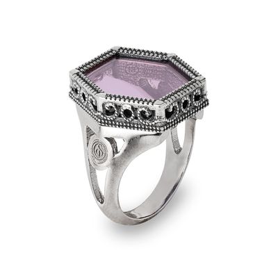 Anello "Mattonelle" In Argento E Pietre Colorate Viola - Gerardo Sacco