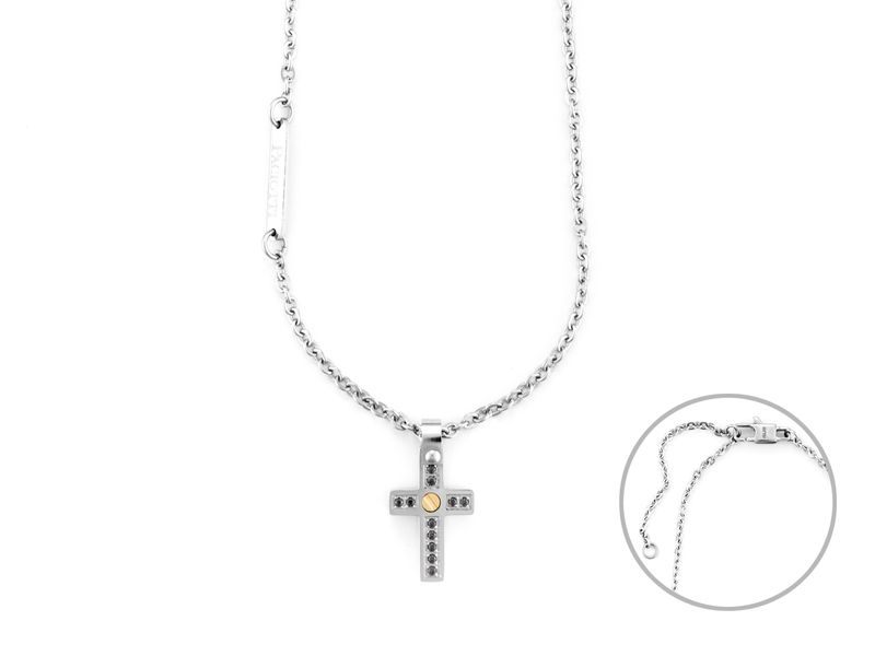 Collana Croce 4US Cesare Paciotti oro e spinelli neri Collana Croce 4US Cesare Paciotti oro e spinelli neri