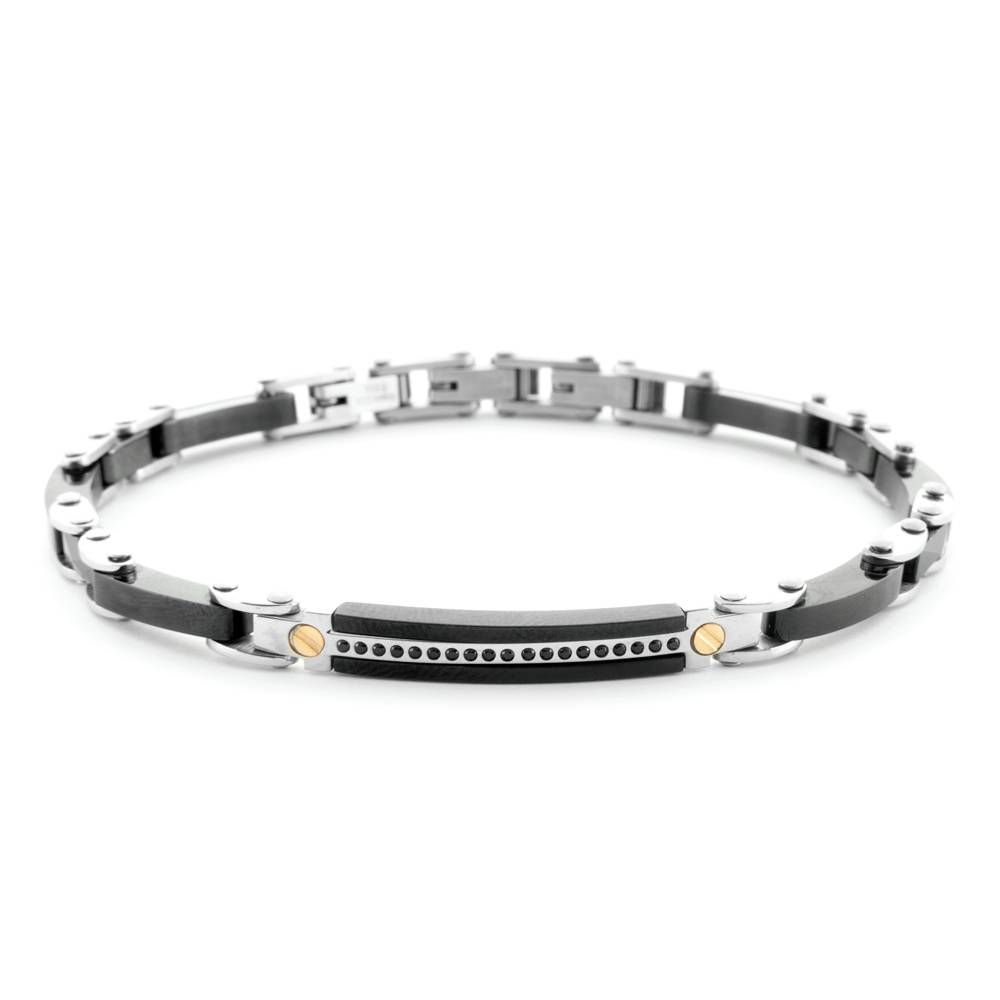 Bracciale Uomo 4US Cesare Paciotti Acciaio Acciaio Nero Dettaglio Oro 18kt Spinello Nero
