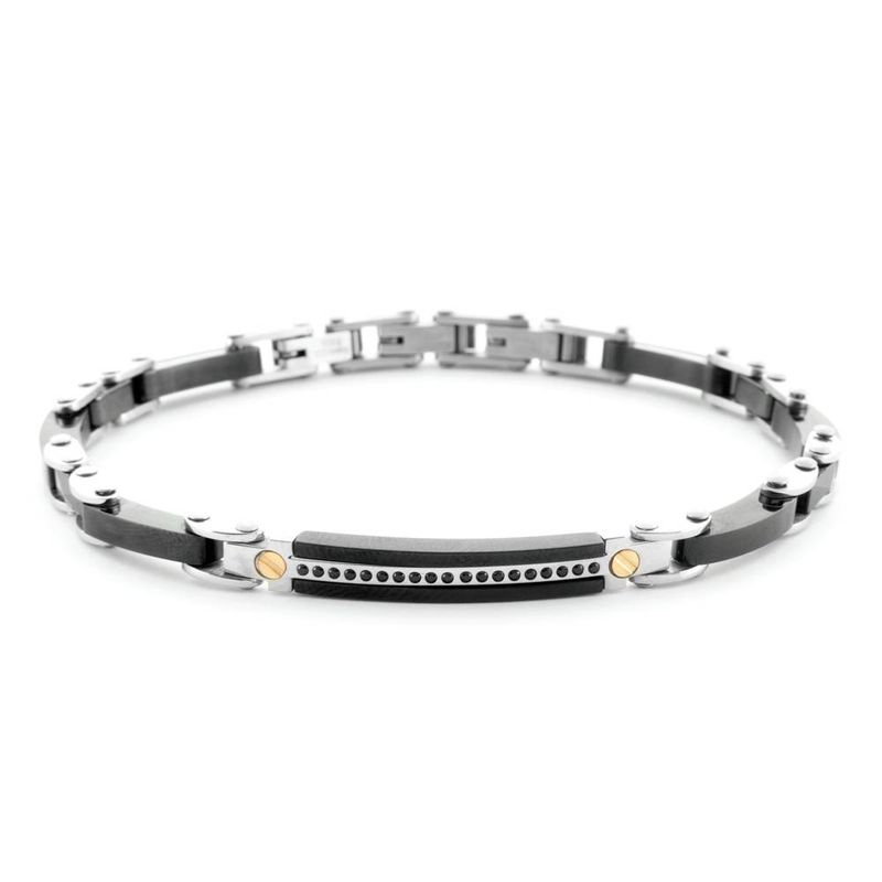 Bracciale Uomo 4US Cesare Paciotti Acciaio Acciaio Nero Dettaglio Oro 18kt Spinello Nero