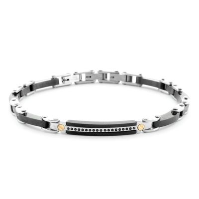 Bracciale Uomo 4US Cesare Paciotti Acciaio Acciaio Nero Dettaglio Oro 18kt Spinello Nero