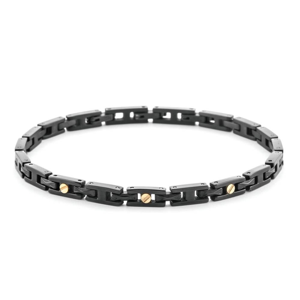 Bracciale Uomo 4US Cesare Paciotti Acciaio Nero Ceramica Nera Dettaglio Oro 18kt