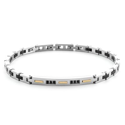 Bracciale Uomo 4US Cesare Paciotti Acciaio Ceramica Nera Oro 18kt Spinello Nero