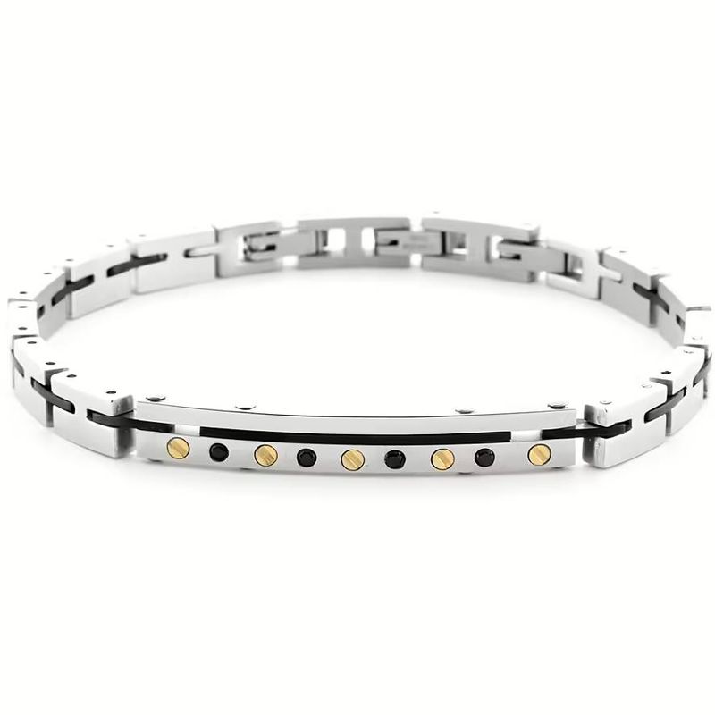 Bracciale Uomo 4US Cesare Paciotti Acciaio Oro 18kt Spinello Nero