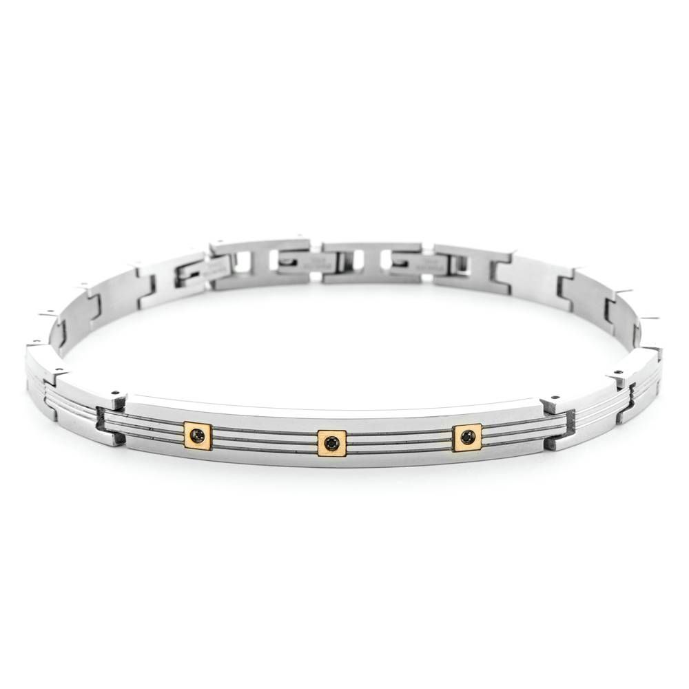 Bracciale Uomo 4US Cesare Paciotti Acciaio Oro 18kt Spinello Nero