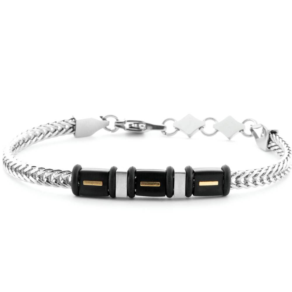 Bracciale Uomo 4US Cesare Paciotti Acciaio Oro 18kt Spinello Nero