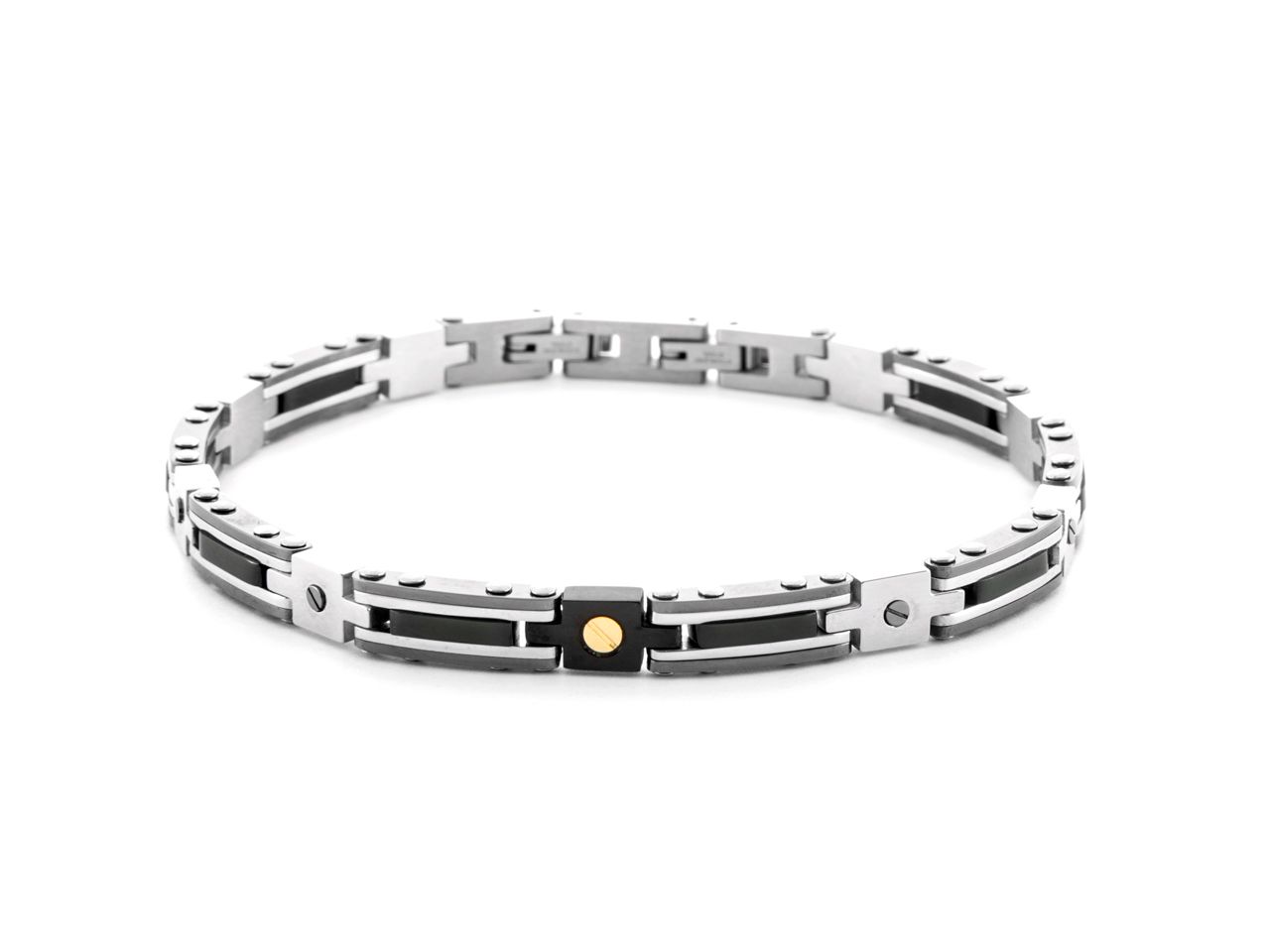 Bracciale Uomo 4US Cesare Paciotti Acciaio Oro 18kt Spinello Nero