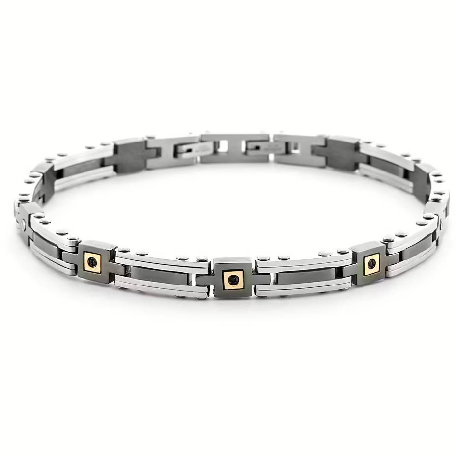 Bracciale Uomo 4US Cesare Paciotti Acciaio Oro 18kt Spinello Nero