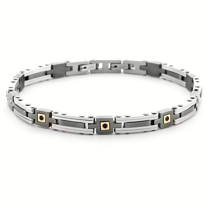 Bracciale Uomo 4US Cesare Paciotti Acciaio Oro 18kt Spinello Nero