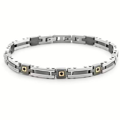 Bracciale Uomo 4US Cesare Paciotti Acciaio Oro 18kt Spinello Nero