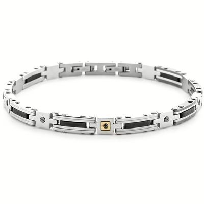Bracciale Uomo 4US Cesare Paciotti Acciaio Oro 18kt Spinello Nero