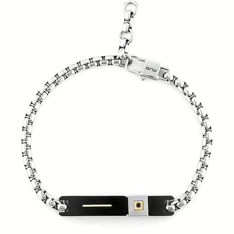 Bracciale Uomo 4US Cesare Paciotti Acciaio Oro 18kt Spinello Nero