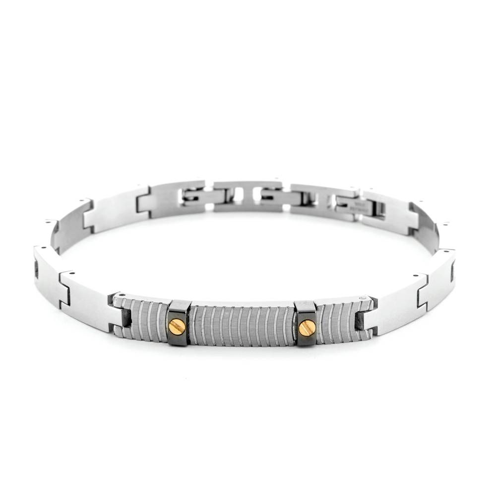 Bracciale Uomo 4US Cesare Paciotti Acciaio Oro 18kt Spinello Nero