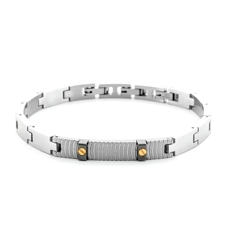 Bracciale Uomo 4US Cesare Paciotti Acciaio Oro 18kt Spinello Nero
