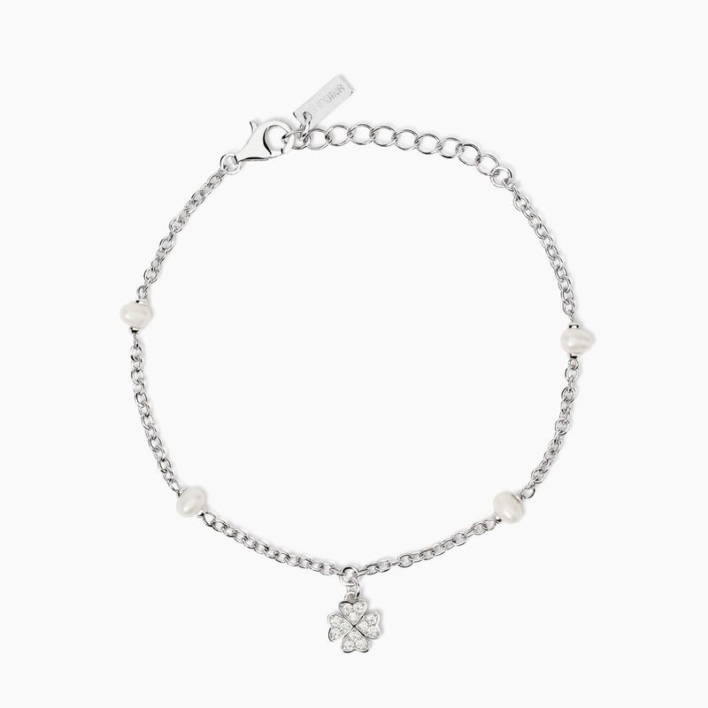 Bracciale con perle coltivate e ciondolo quadrifoglio Viva la Vida Mabina Gioielli