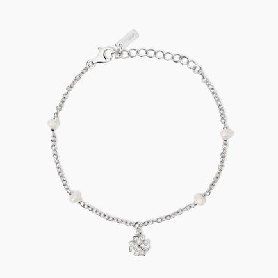 Bracciale con perle coltivate e ciondolo quadrifoglio Viva la Vida Mabina Gioielli