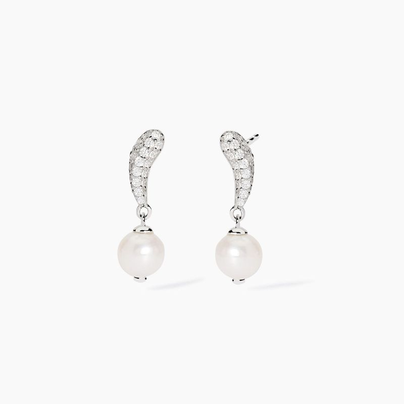 Orecchini con pavé di zirconi e perle coltivate Opera Mabina Gioielli
