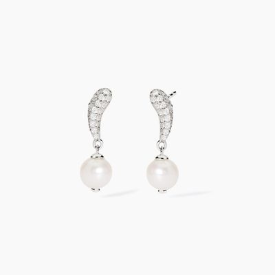 Orecchini con pavé di zirconi e perle coltivate Opera Mabina Gioielli