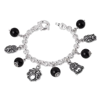 Bracciale In Argento Con Pietre Colorate E Maschere - Gerardo Sacco