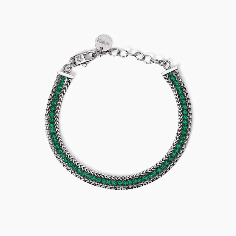 Bracciale dorato con due catene e tennis verde Style 07 Kidult
