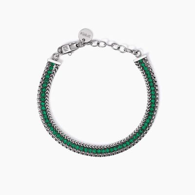 Bracciale dorato con due catene e tennis verde Style 07 Kidult