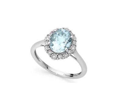 Anello acquamarina Ovale e diamanti Donna Oro