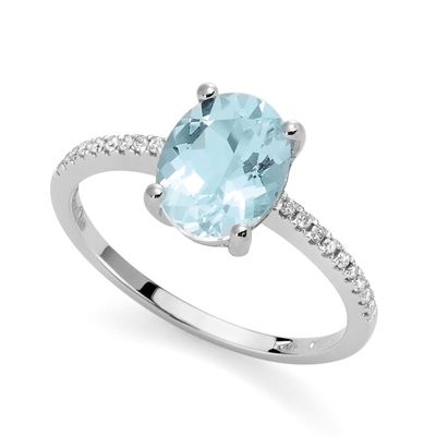 Anello acquamarina Ovale e diamanti Donna Oro Anello acquamarina Ovale e diamanti Donna Oro