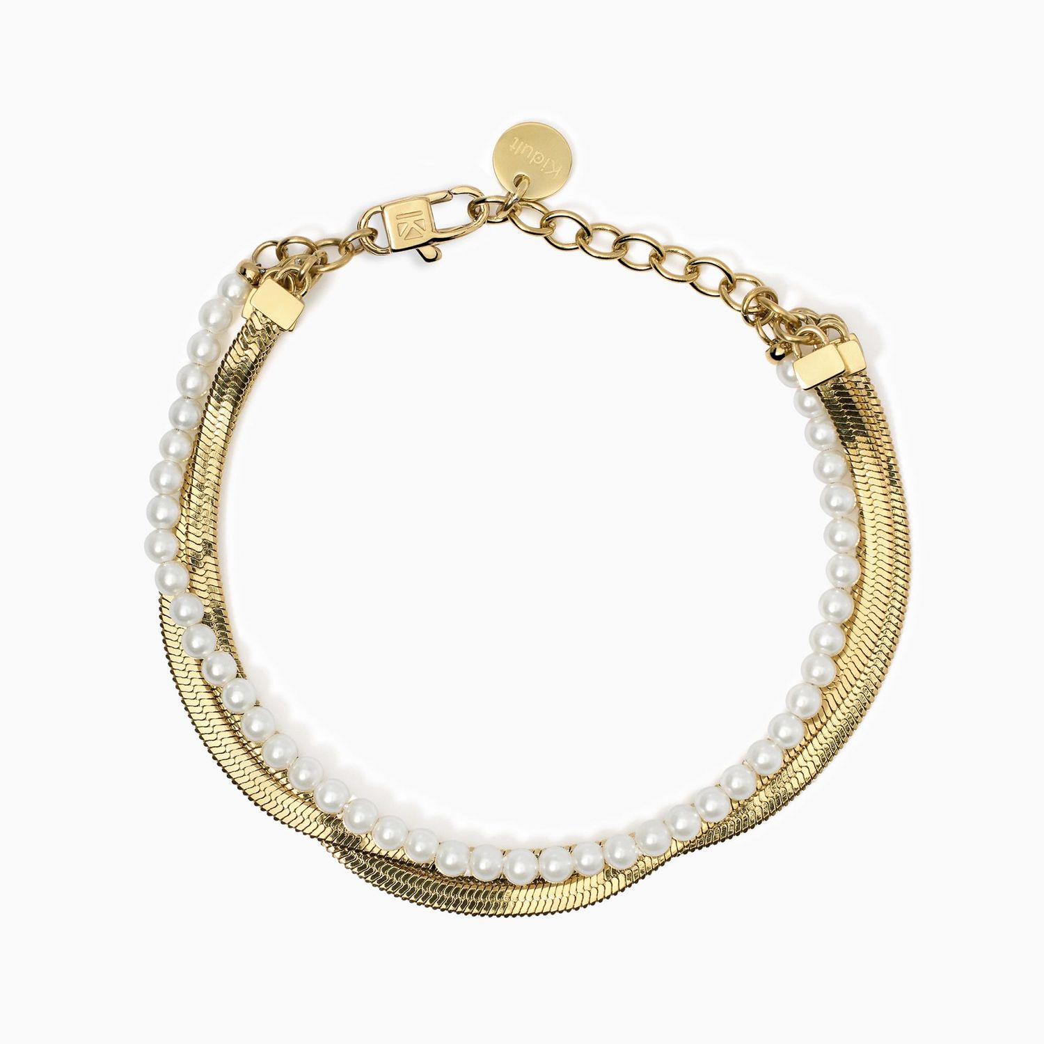 Bracciale dorato con catena e perle conchiglia Kidult Style Bracciale dorato con catena e perle conchiglia Kidult Style