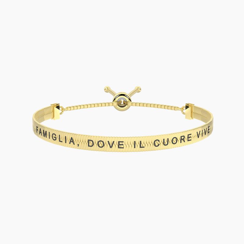 Bracciale in acciaio dorato con frase sulla famiglia Kidult