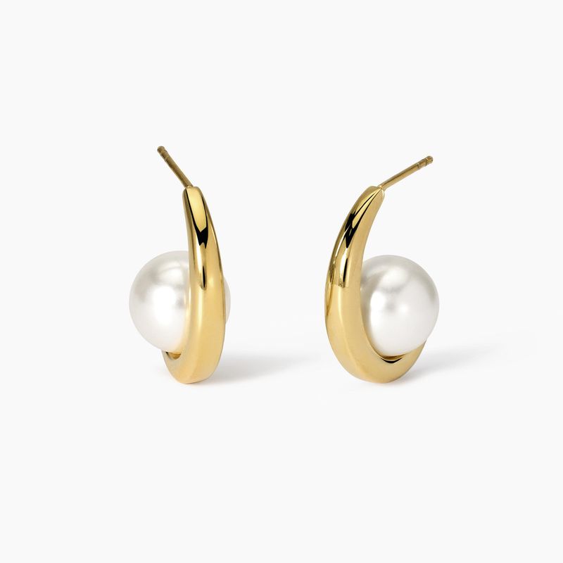 Orecchini semicerchio dorato con perle conchiglia Kidult