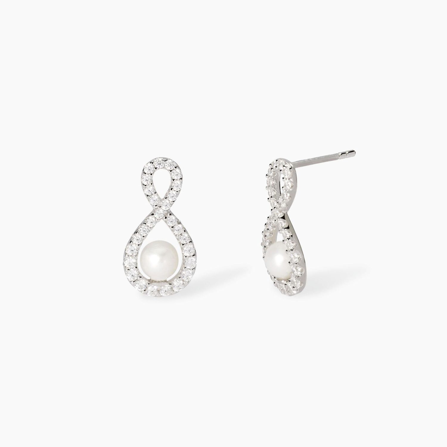 Orecchini con infinito in zirconi e perle coltivate Endless Mabina