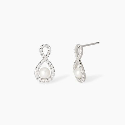 Orecchini con infinito in zirconi e perle coltivate Endless Mabina