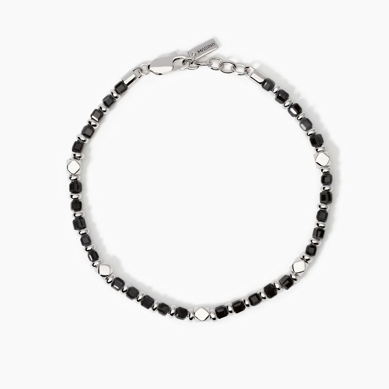 Bracciale da uomo in argento e agata nera California Mabina Uomo