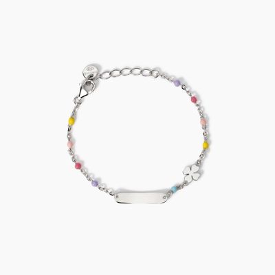 Bracciale con targhetta incidibile e quadrifoglio Lucky-Tag Mabina