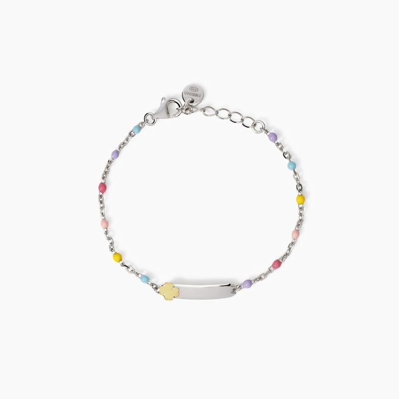 Bracciale multicolor incidibile con quadrifoglio in oro 9k Lucky-Tag Mabina