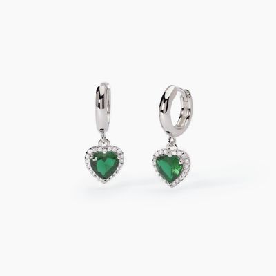 Orecchini in argento a cerchio con smeraldi sintetici taglio cuore LOVE AFFAIR Mabina