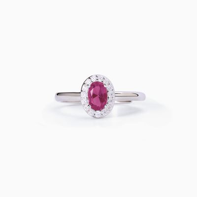 Anello in argento con rubino sintetico ovale e cristalli  Mabina