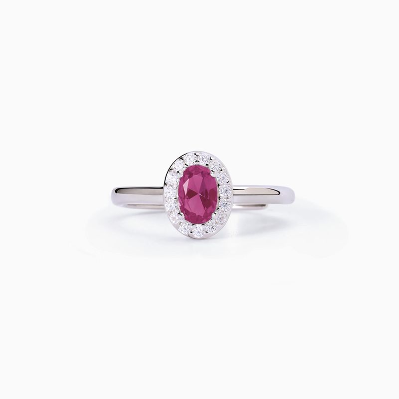 Anello in argento con rubino sintetico ovale e cristalli  Mabina