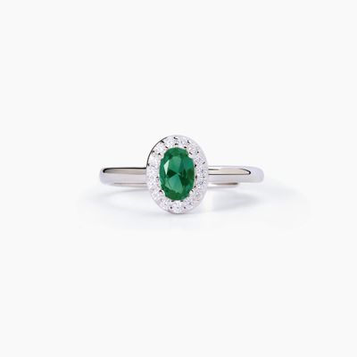 Anello in argento con smeraldo sintetico e zirconi  Mabina