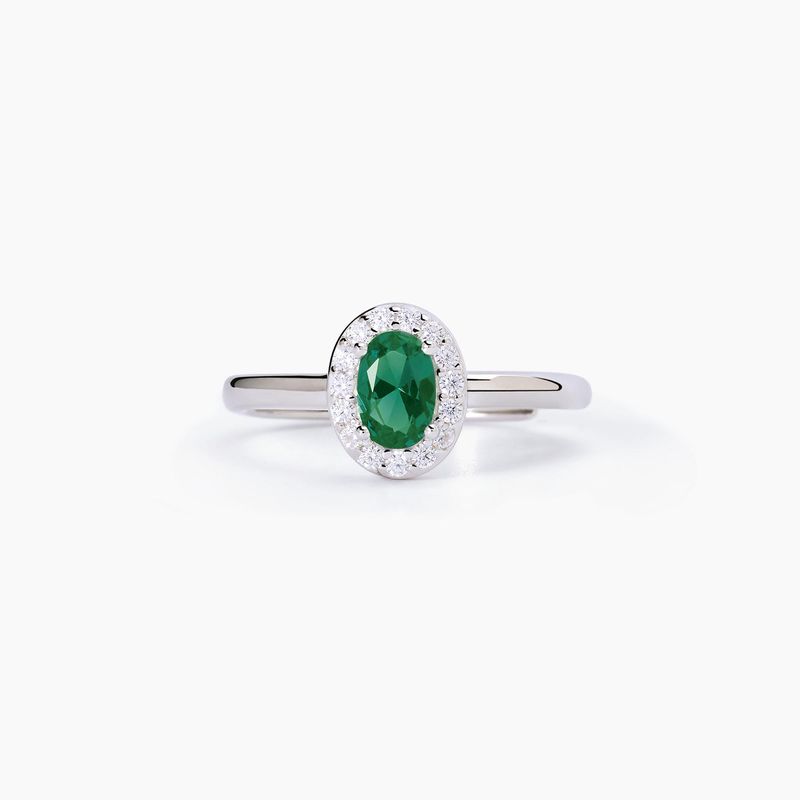 Anello in argento con smeraldo sintetico e zirconi  Mabina