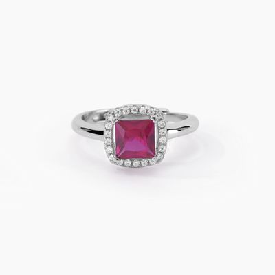 Anello rubino sintetico a cuscino antico e zirconi  Mabina