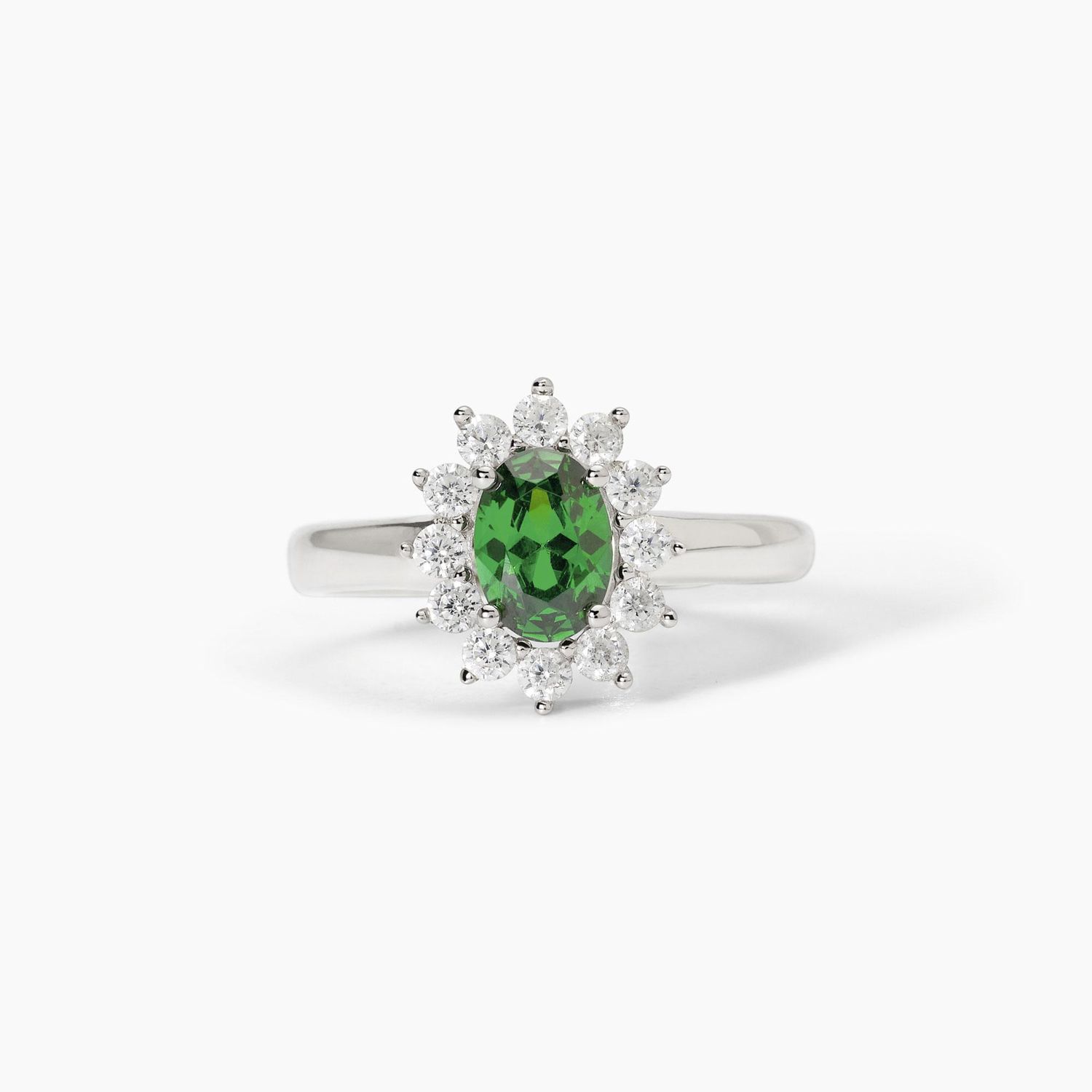 Anello in argento con smeraldo sintetico ovale  Mabina