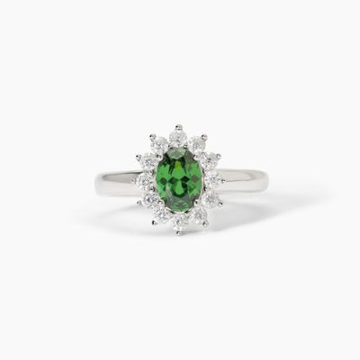 Anello in argento con smeraldo sintetico ovale  Mabina