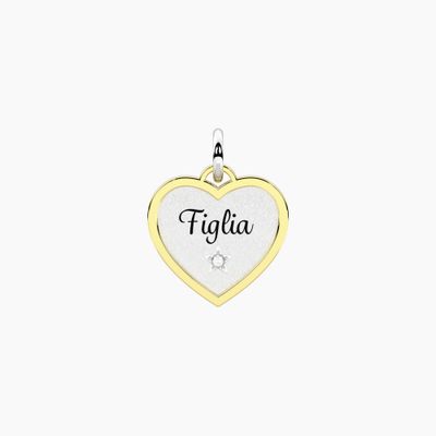 Ciondolo cuore con scritta figlia e cristallo Kidult