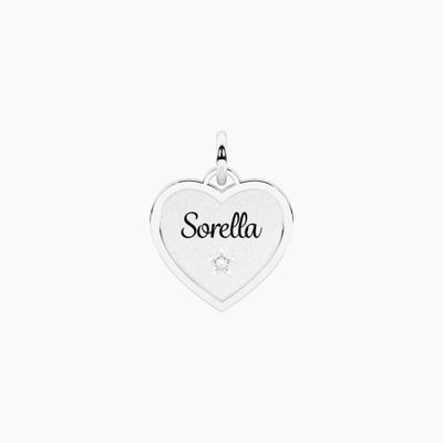 Ciondolo cuore con scritta sorella e cristallo Kidult