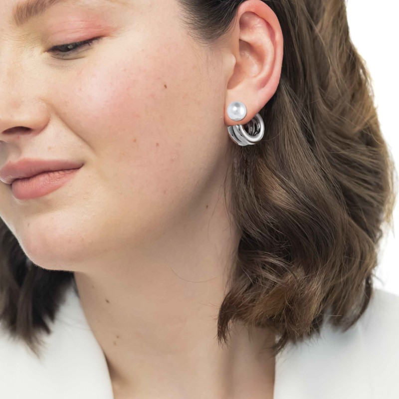 Orecchino a lobo a cerchietto doppio 2,1cm con chiusura perla Marlu' - 33OR0083