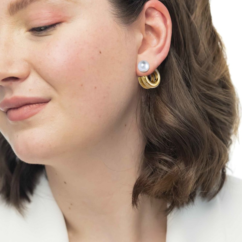 Orecchino a lobo a cerchietto doppio 2,1cm con chiusura perla Marlu' - 33OR0083G